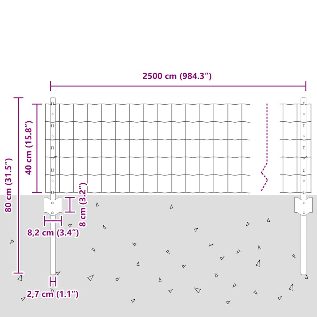 Fence with Posts Green 0.4 x 25 m Steel