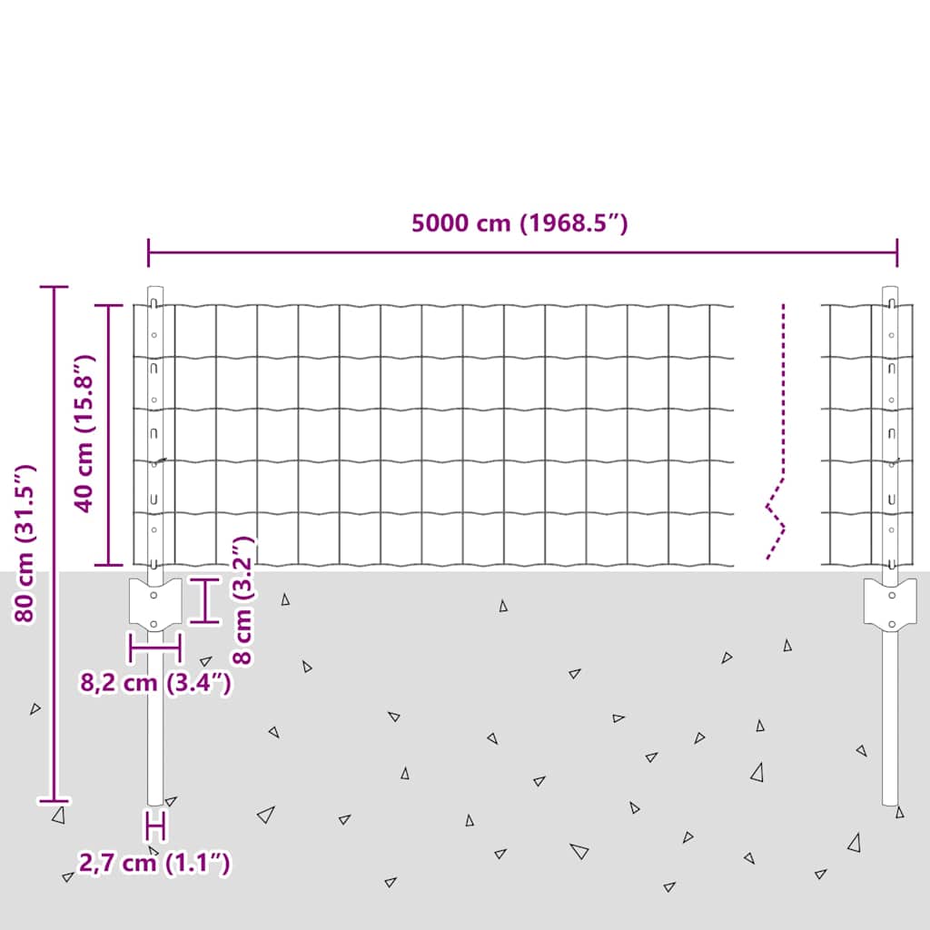 Fence with Posts Green 0.4 x 50 m Steel