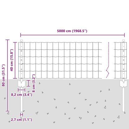 Fence with Posts Green 0.4 x 50 m Steel