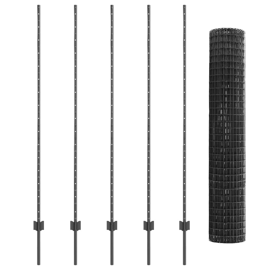 Fence with Posts Grey 1.6 x 10 m Steel
