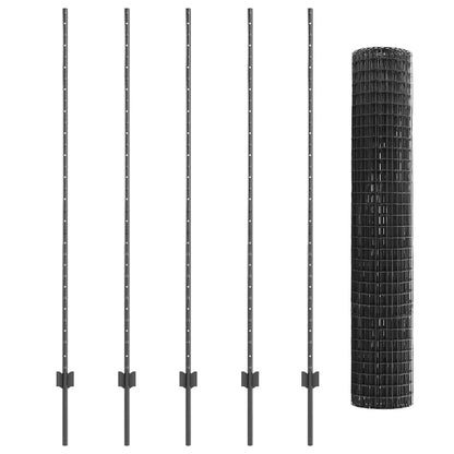 Fence with Posts Grey 1.6 x 10 m Steel