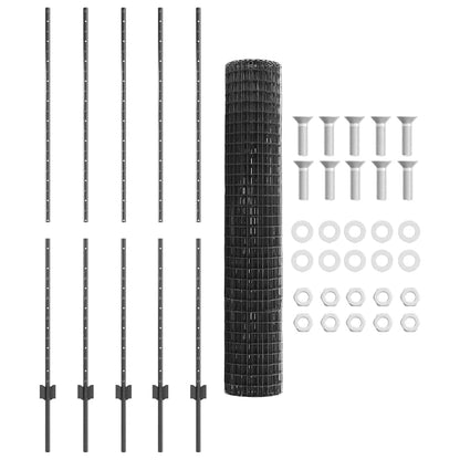 Fence with Posts Grey 1.6 x 10 m Steel