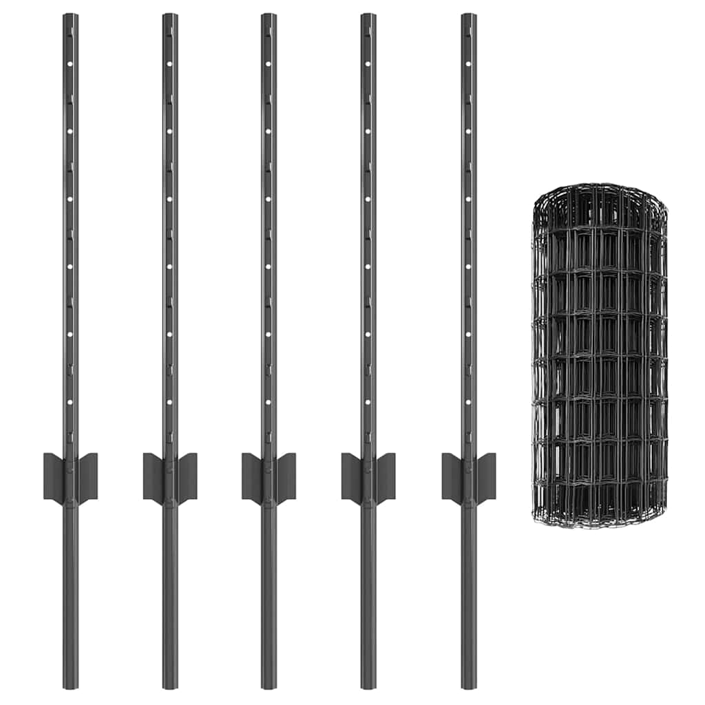 Fence with Posts Grey 0.6 x 10 m Steel