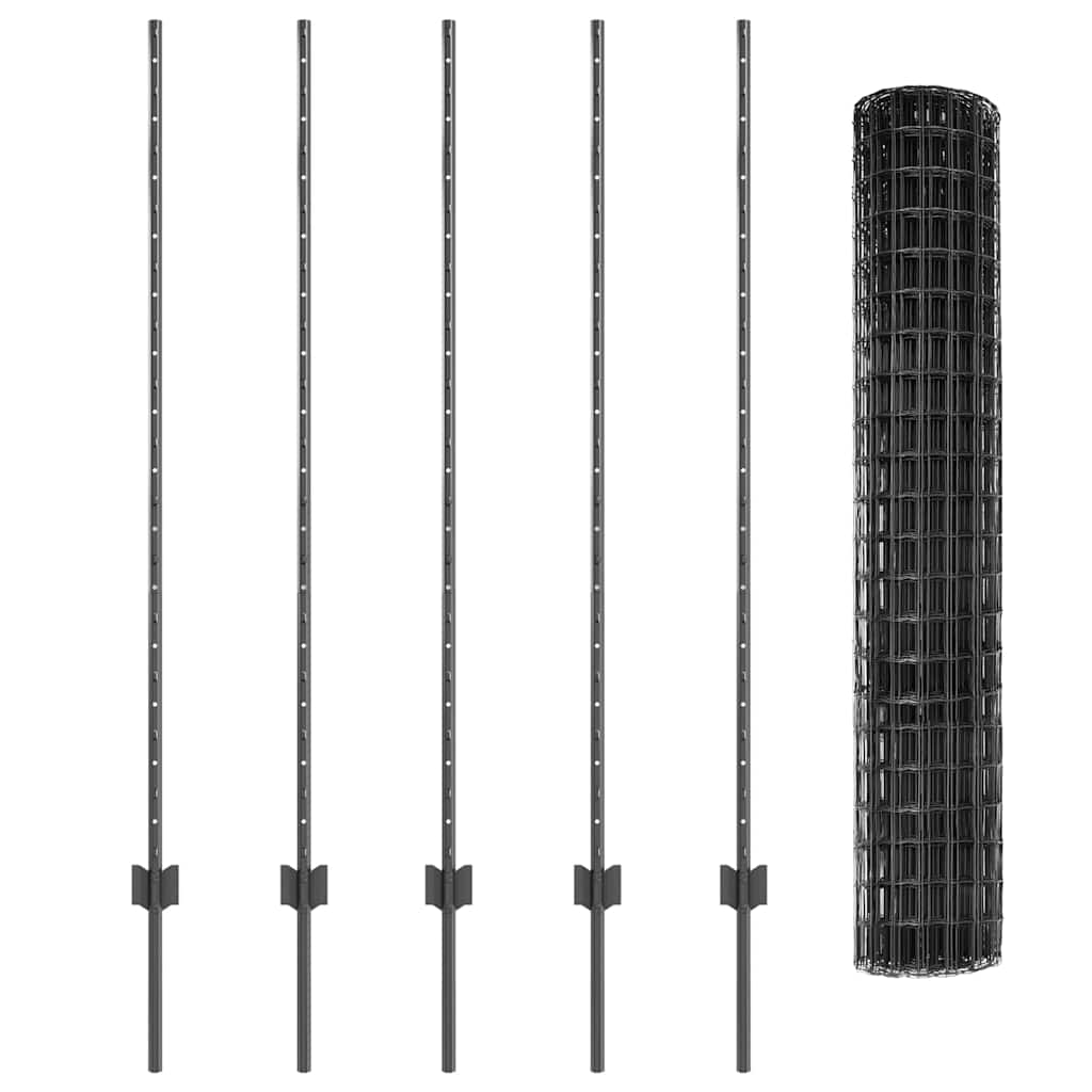 Fence with Posts Grey 1.4 x 10 m Steel