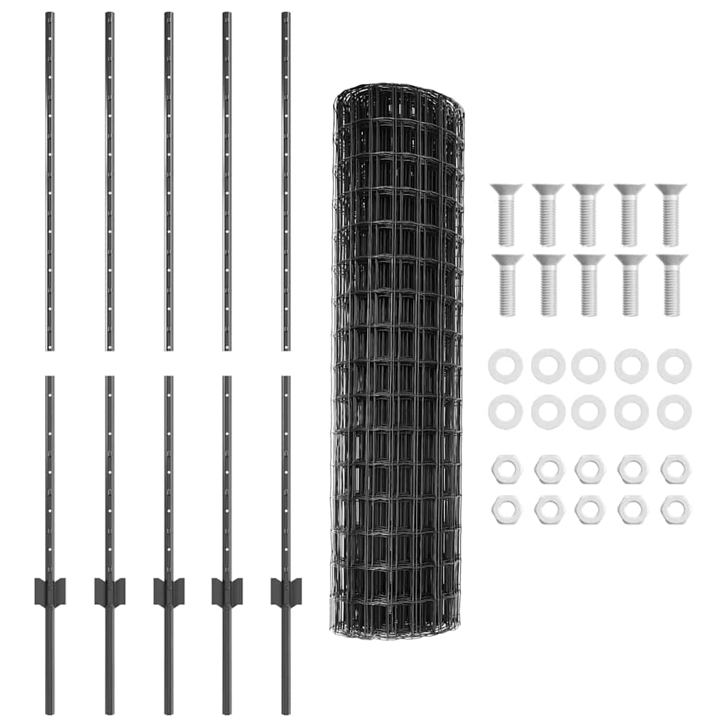 Fence with Posts Grey 1.2 x 10 m Steel