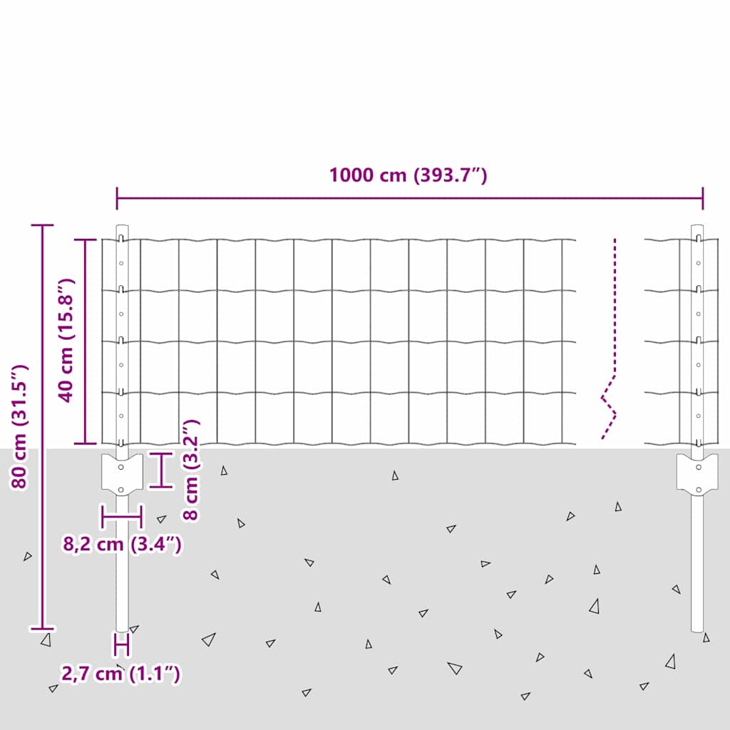Fence with Posts Grey 0.4 x 10 m Steel