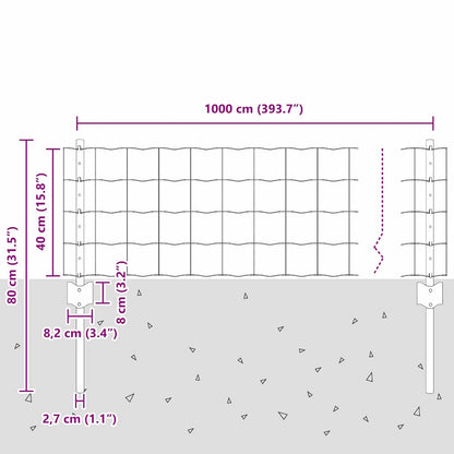 Fence with Posts Grey 0.4 x 10 m Steel