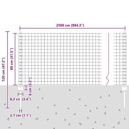 Fence with Posts Grey 0.8 x 25 m Steel