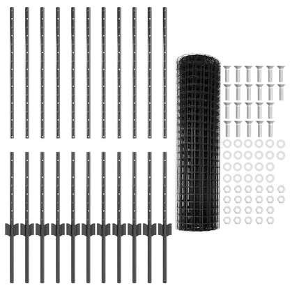 Fence with Posts Grey 1 x 25 m Steel