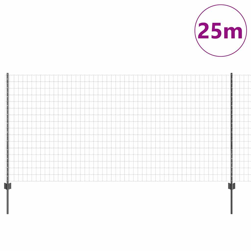 Fence with Posts Grey 1.2 x 25 m Steel