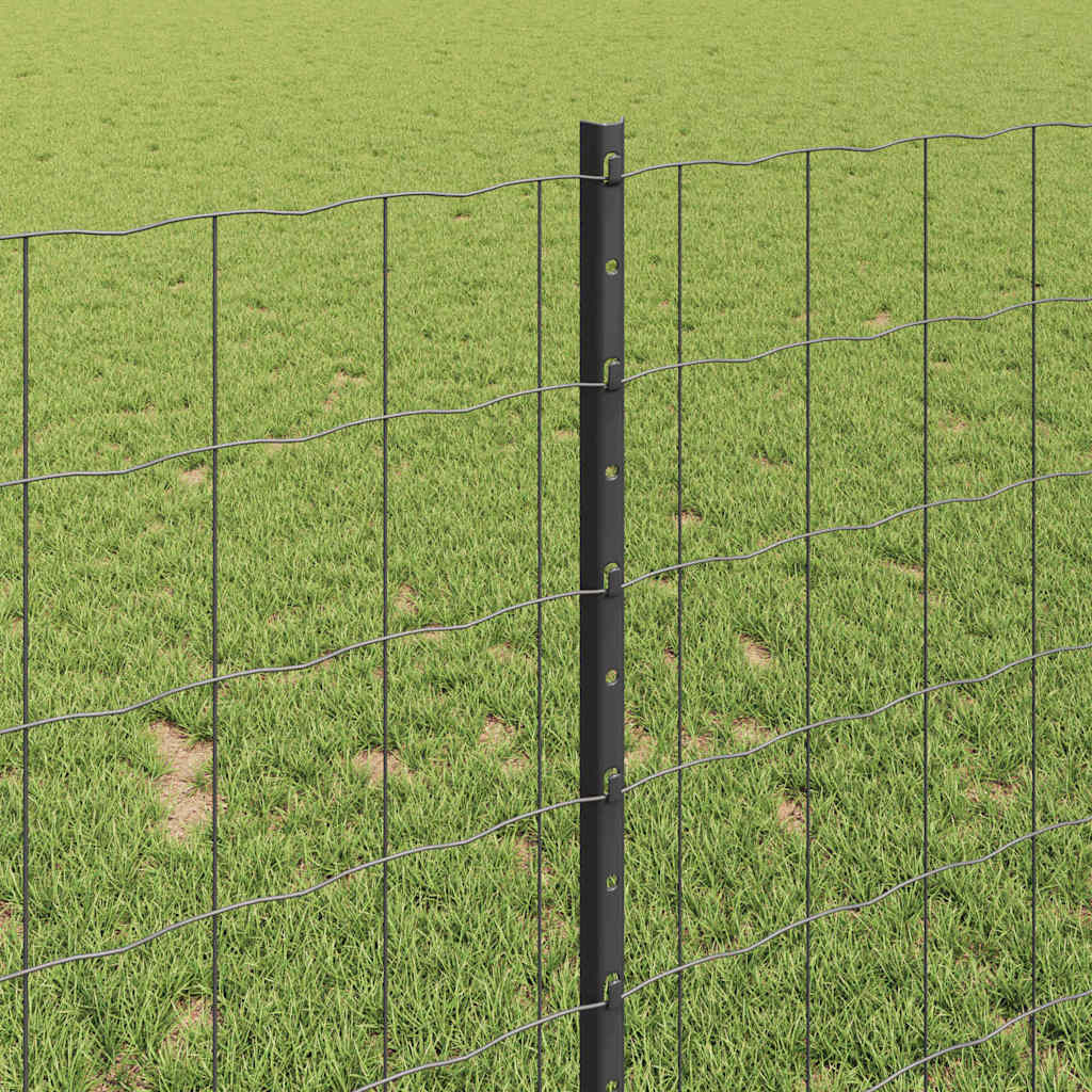 Fence with Posts Grey 1 x 25 m Steel