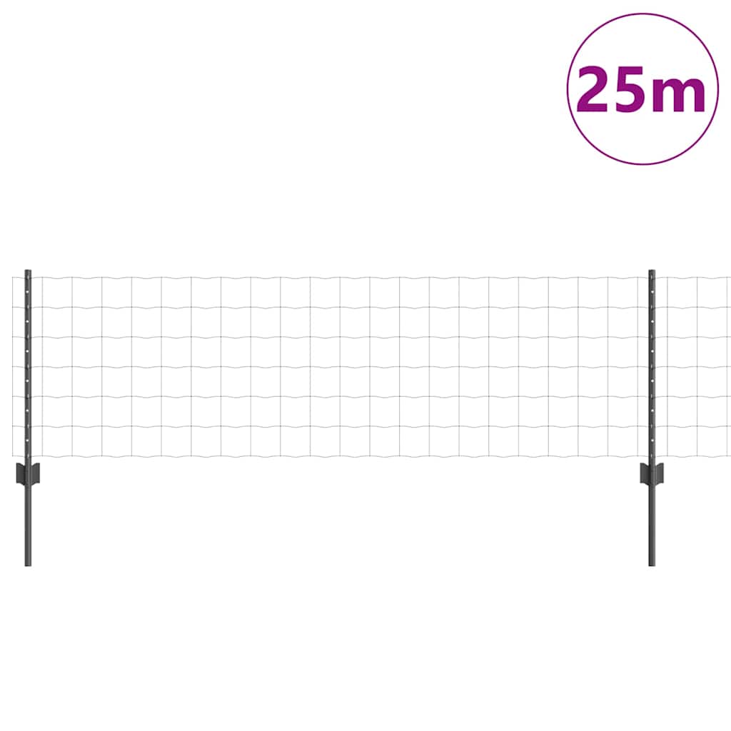 Fence with Posts Grey 0.6 x 25 m Steel