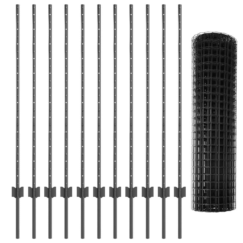 Fence with Posts Grey 1.2 x 25 m Steel