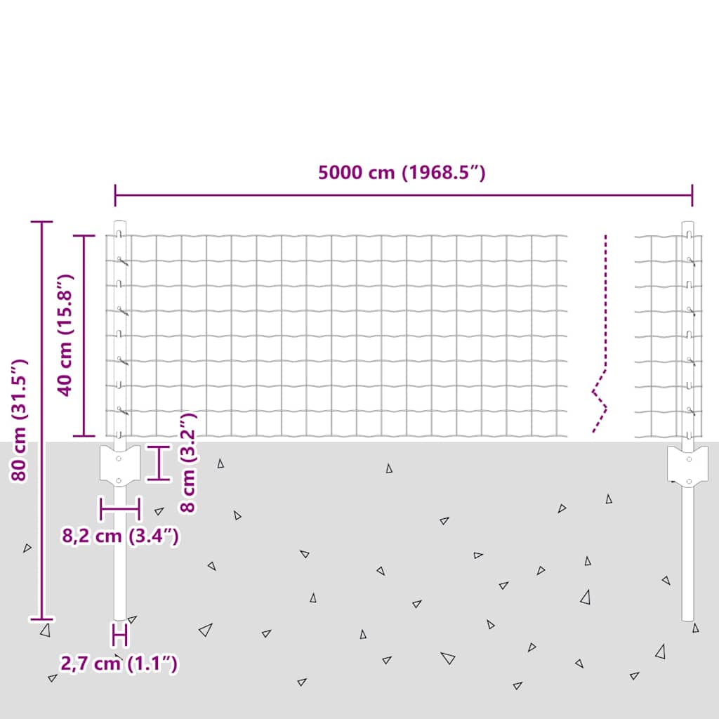 Fence with Posts Grey 0.4 x 50 m Steel