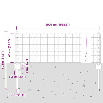 Fence with Posts Grey 0.4 x 50 m Steel