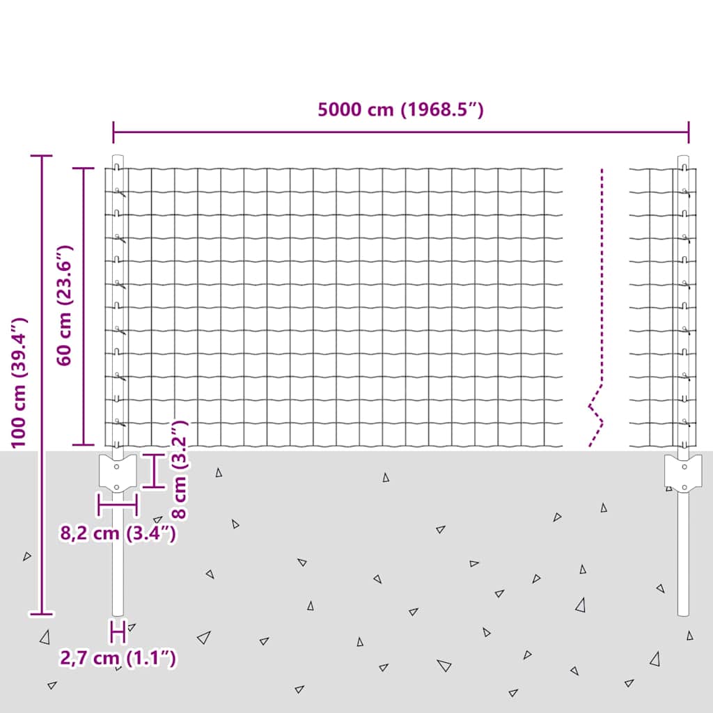 Fence with Posts Grey 0.6 x 50 m Steel
