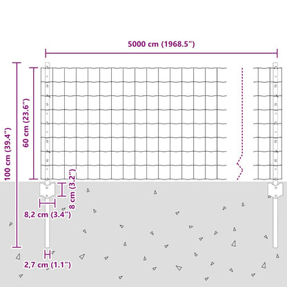 Fence with Posts Grey 0.6 x 50 m Steel
