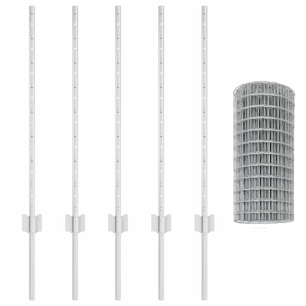 Fence with Posts Silver 0.8 x 10 m Steel