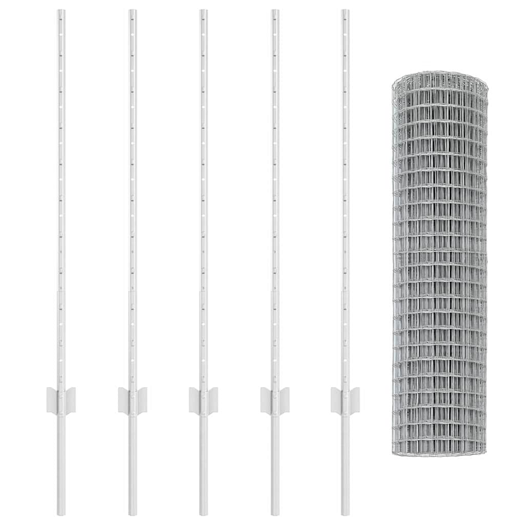 Fence with Posts Silver 1 x 10 m Steel