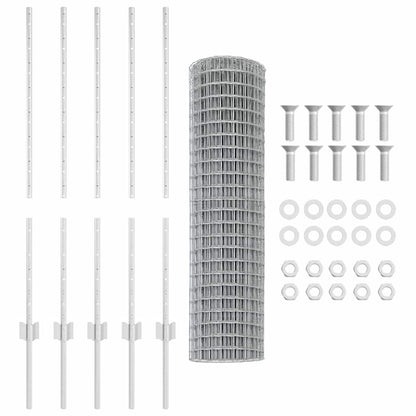 Fence with Posts Silver 1 x 10 m Steel
