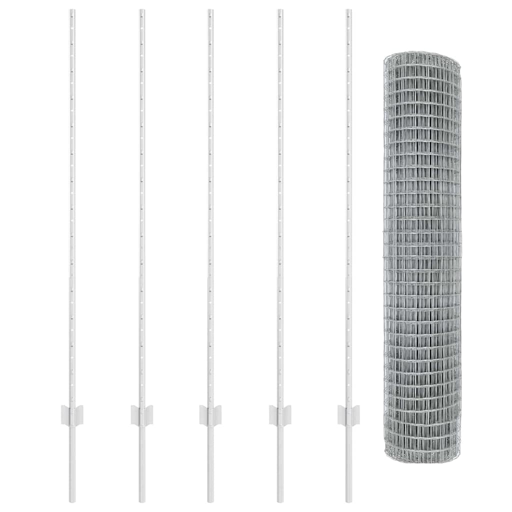 Fence with Posts Silver 1.4 x 10 m Steel