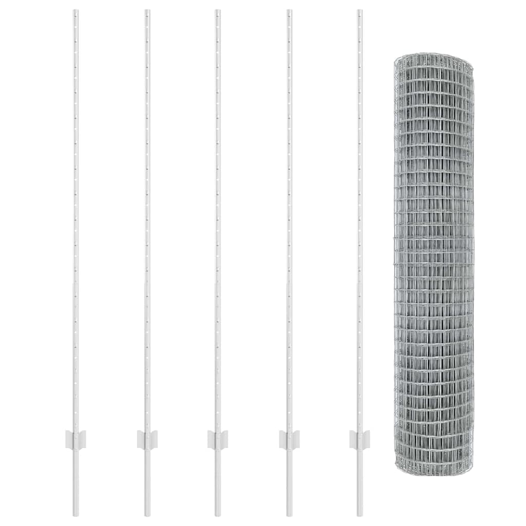 Fence with Posts Silver 1.6 x 10 m Steel