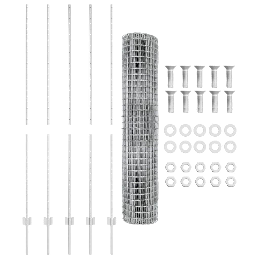 Fence with Posts Silver 1.6 x 10 m Steel