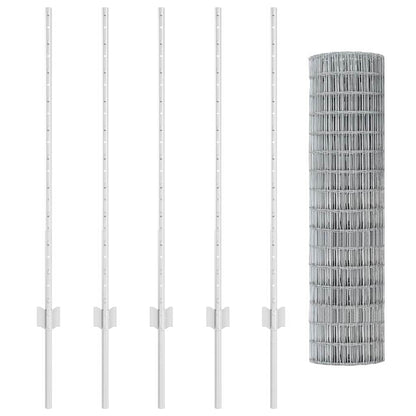 Fence with Posts Silver 1 x 10 m Steel