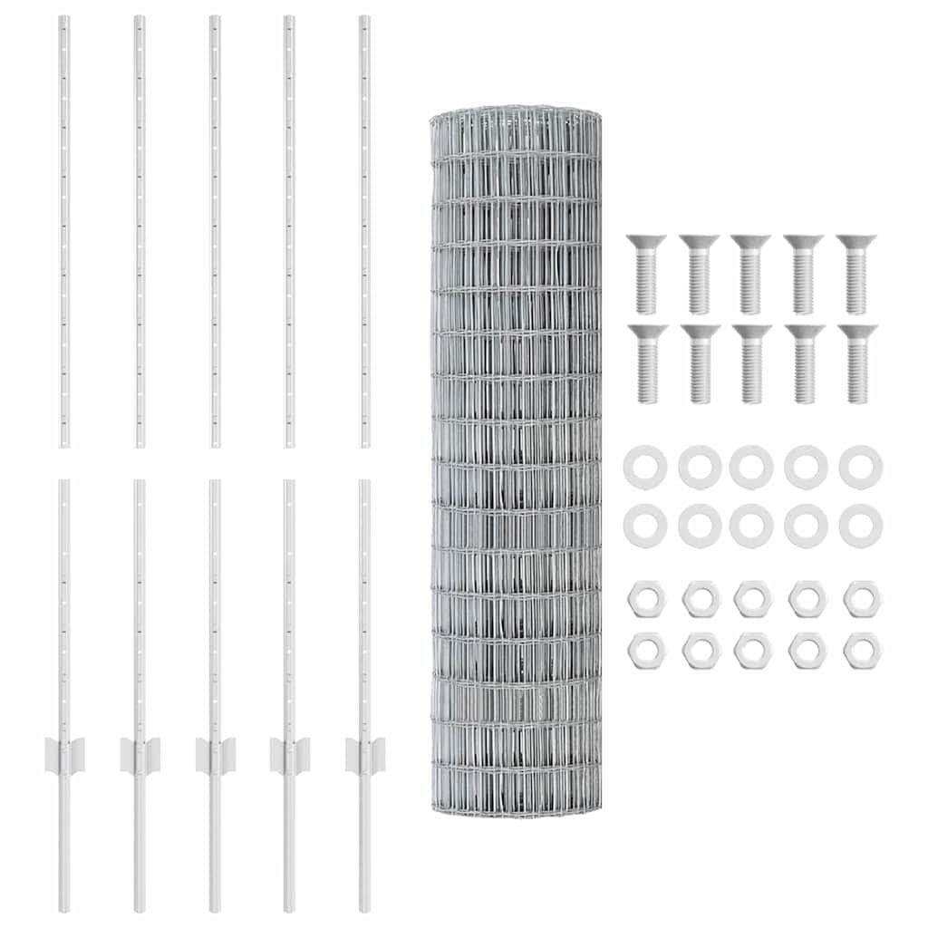 Fence with Posts Silver 1.2 x 10 m Steel