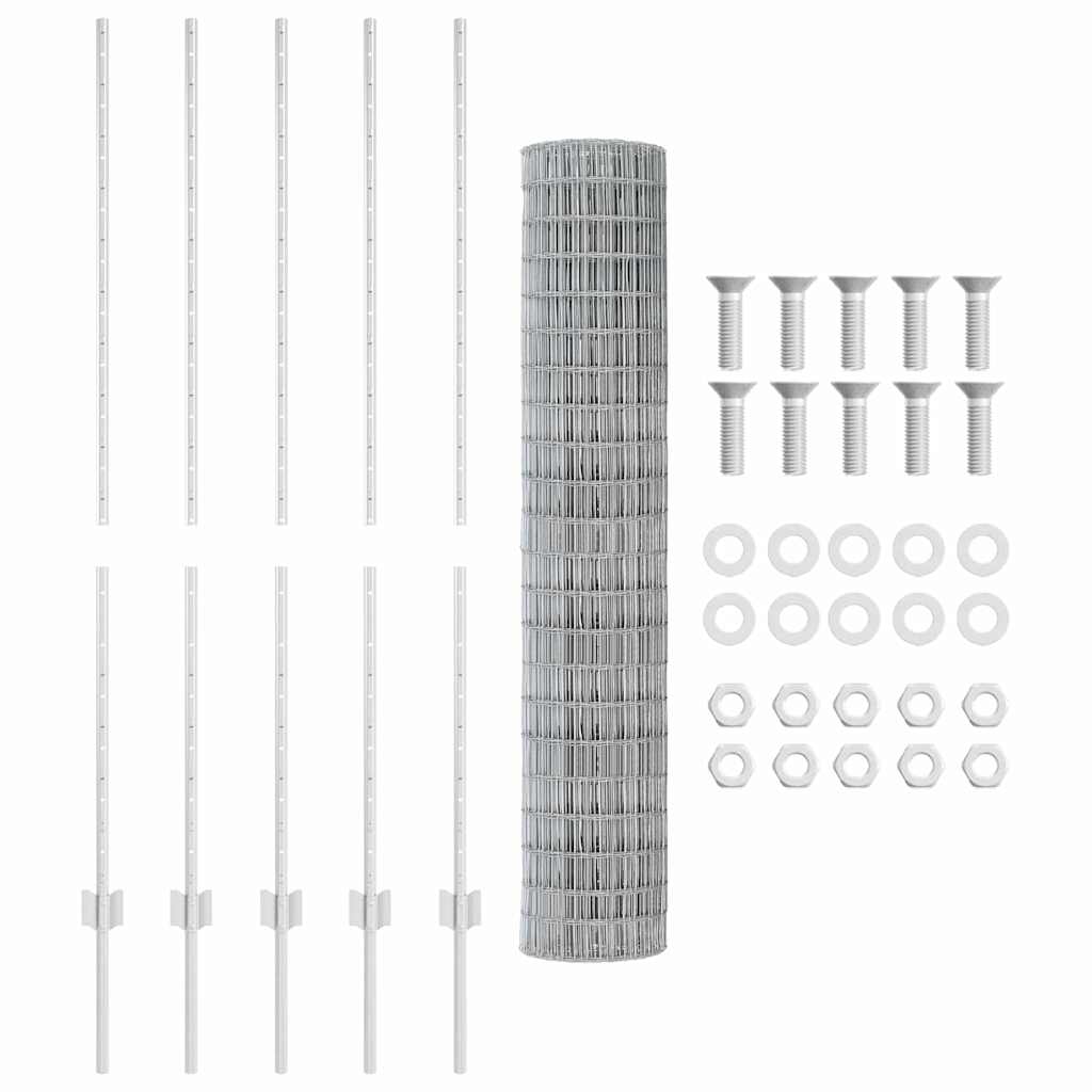 Fence with Posts Silver 1.4 x 10 m Steel
