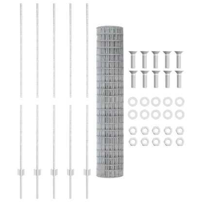 Fence with Posts Silver 1.5 x 10 m Steel