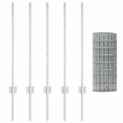 Fence with Posts Silver 0.8 x 10 m Steel