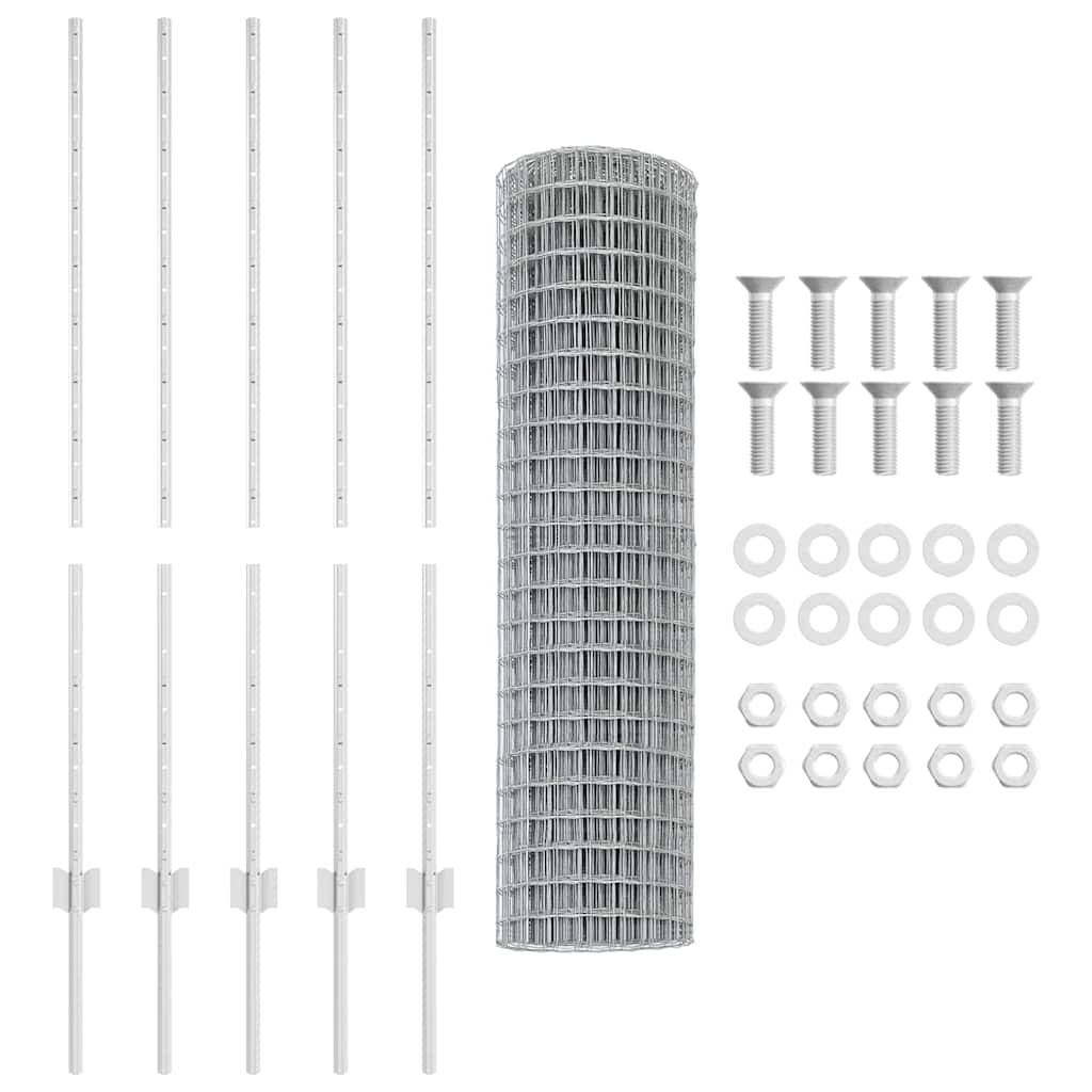 Fence with Posts Silver 1.2 x 10 m Steel