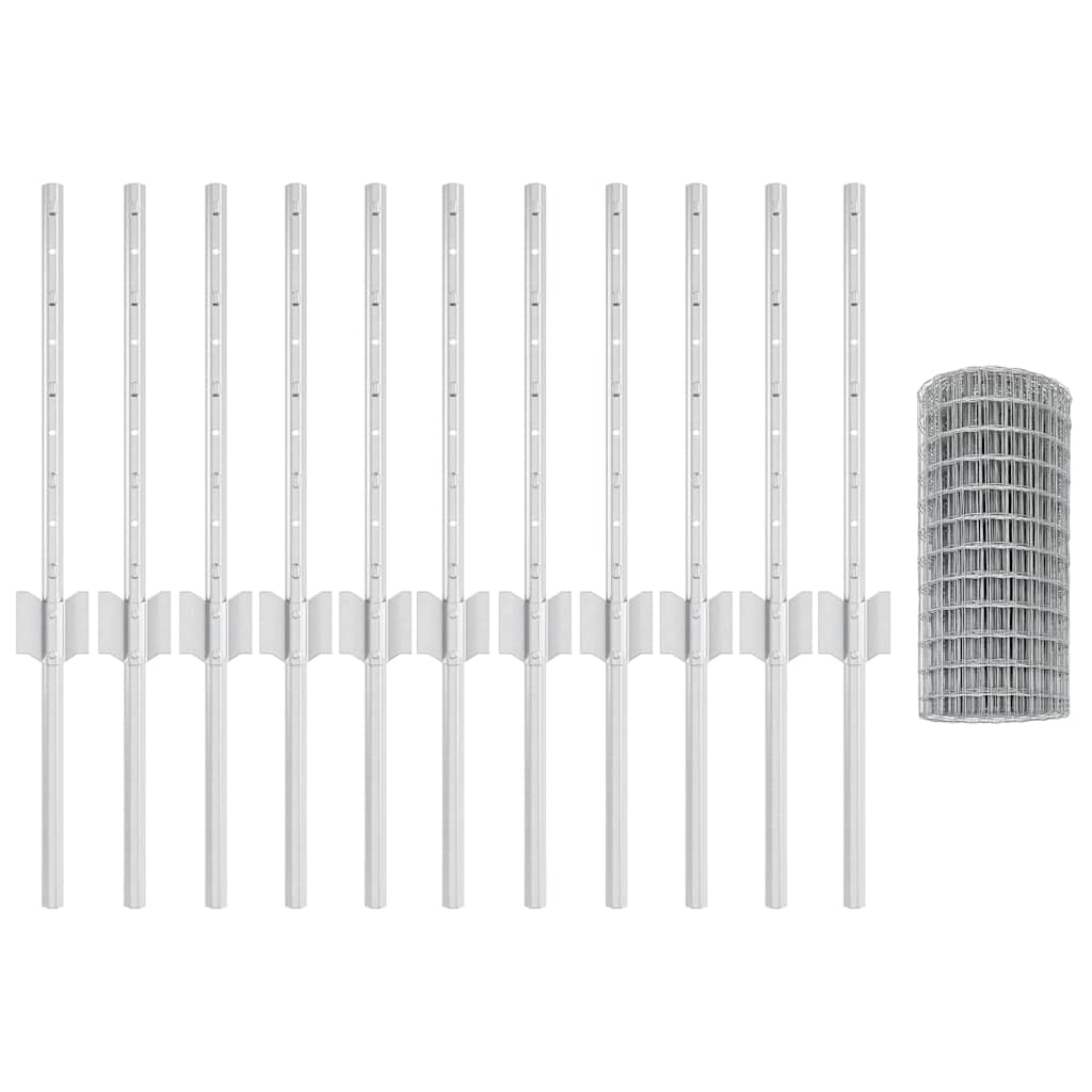 Fence with Posts Silver 0.4 x 25 m Steel