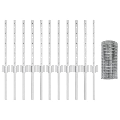 Fence with Posts Silver 0.4 x 25 m Steel