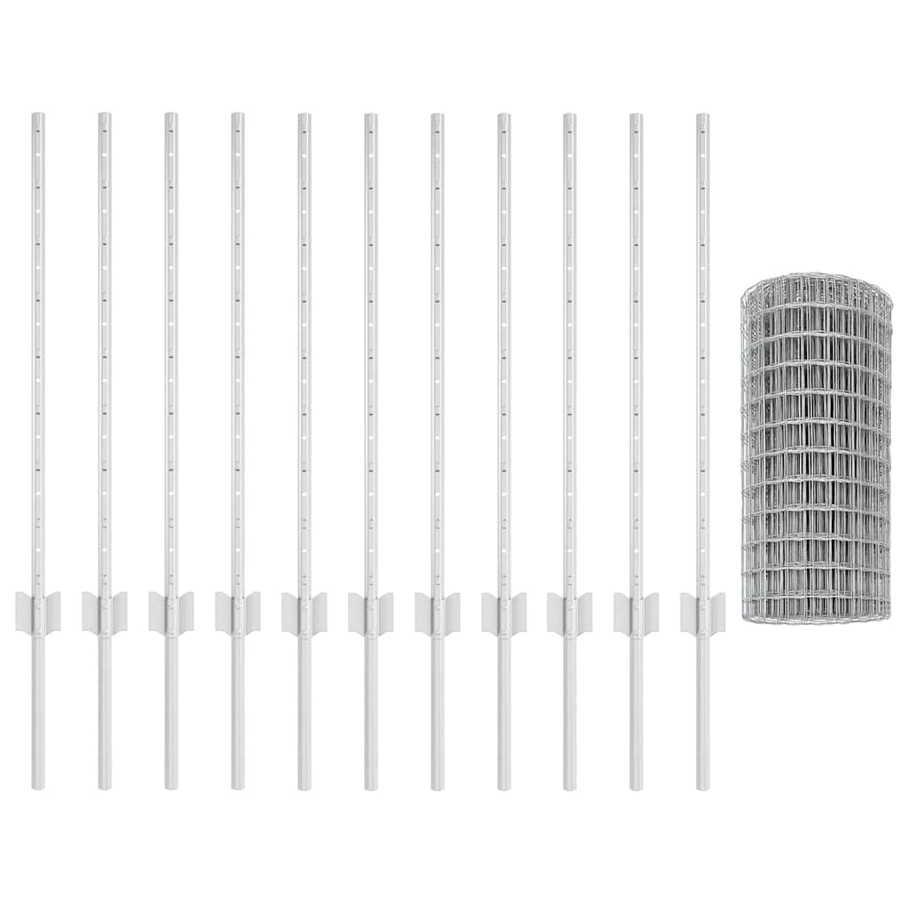 Fence with Posts Silver 0.8 x 25 m Steel