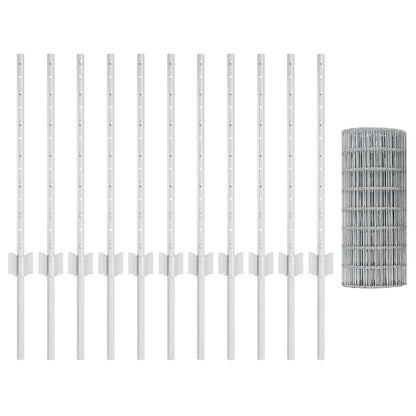 Fence with Posts Silver 0.6 x 25 m Steel