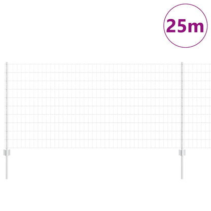 Fence with Posts Silver 1 x 25 m Steel
