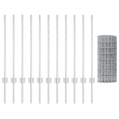 Fence with Posts Silver 0.8 x 25 m Steel