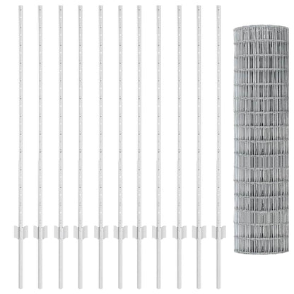 Fence with Posts Silver 1.2 x 25 m Steel