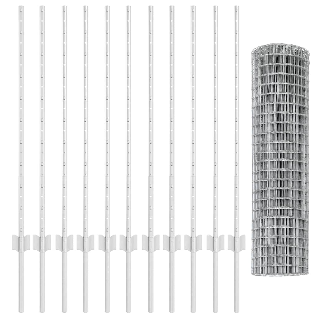 Fence with Posts Silver 1 x 25 m Steel