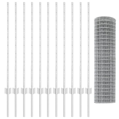Fence with Posts Silver 1 x 25 m Steel