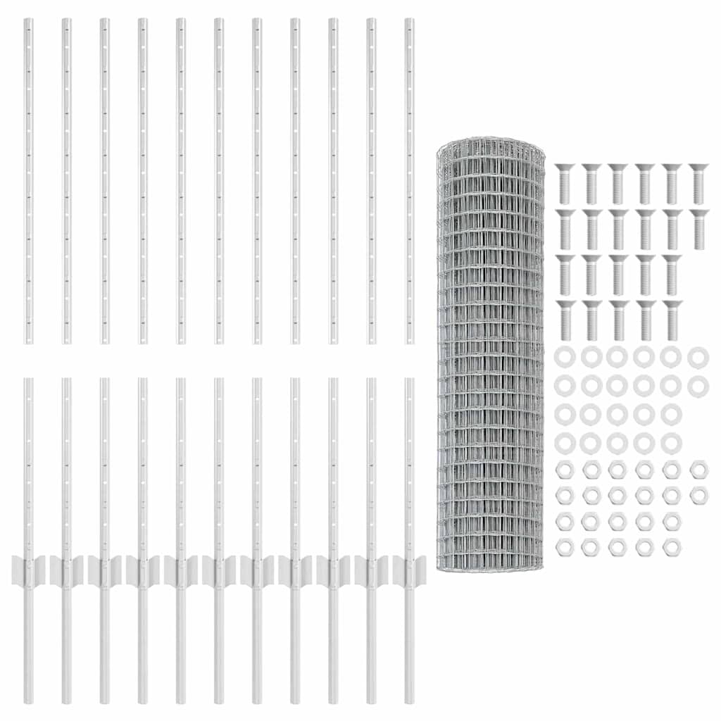 Fence with Posts Silver 1 x 25 m Steel