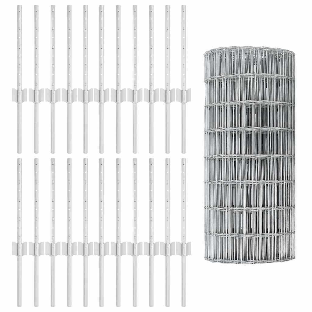 Fence with Posts Silver 0.4 x 50 m Steel