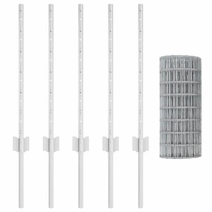 Fence with Posts Silver 0.6 x 10 m Steel