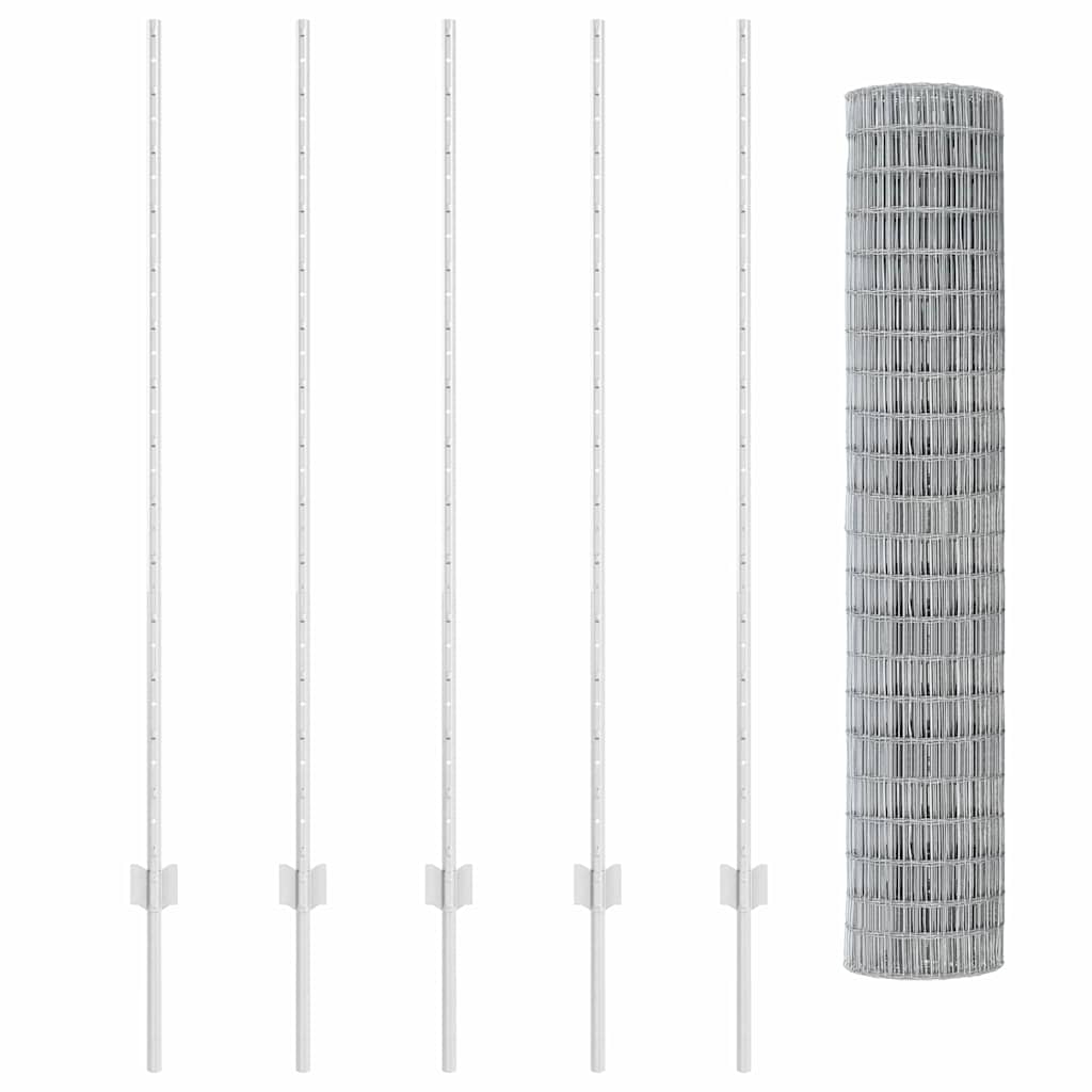 Fence with Posts Silver 1.4 x 10 m Steel