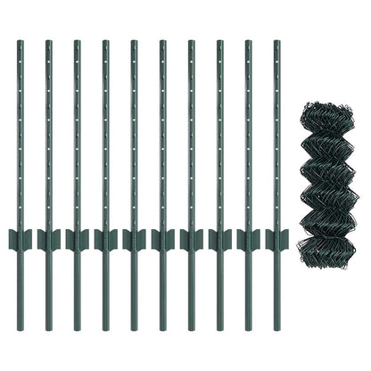 Fence with Posts Green 0.6 x 10 m Steel