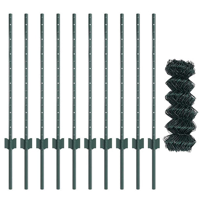 Fence with Posts Green 0.8 x 10 m Steel