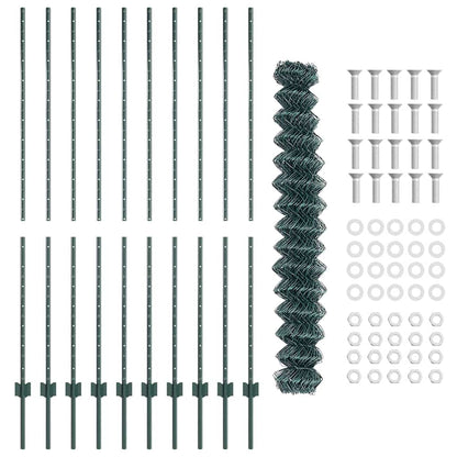 Fence with Posts Green 1.5 x 10 m Steel