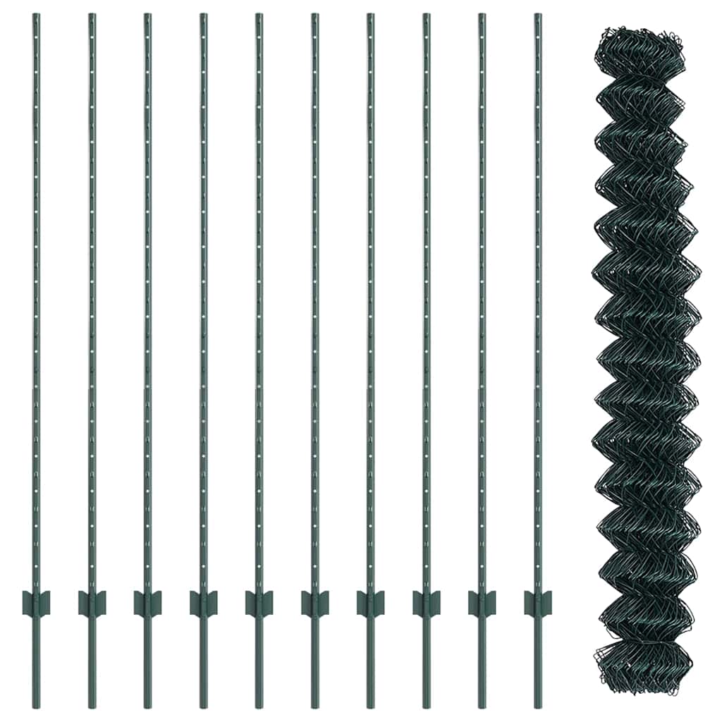 Fence with Posts Green 1.5 x 10 m Steel